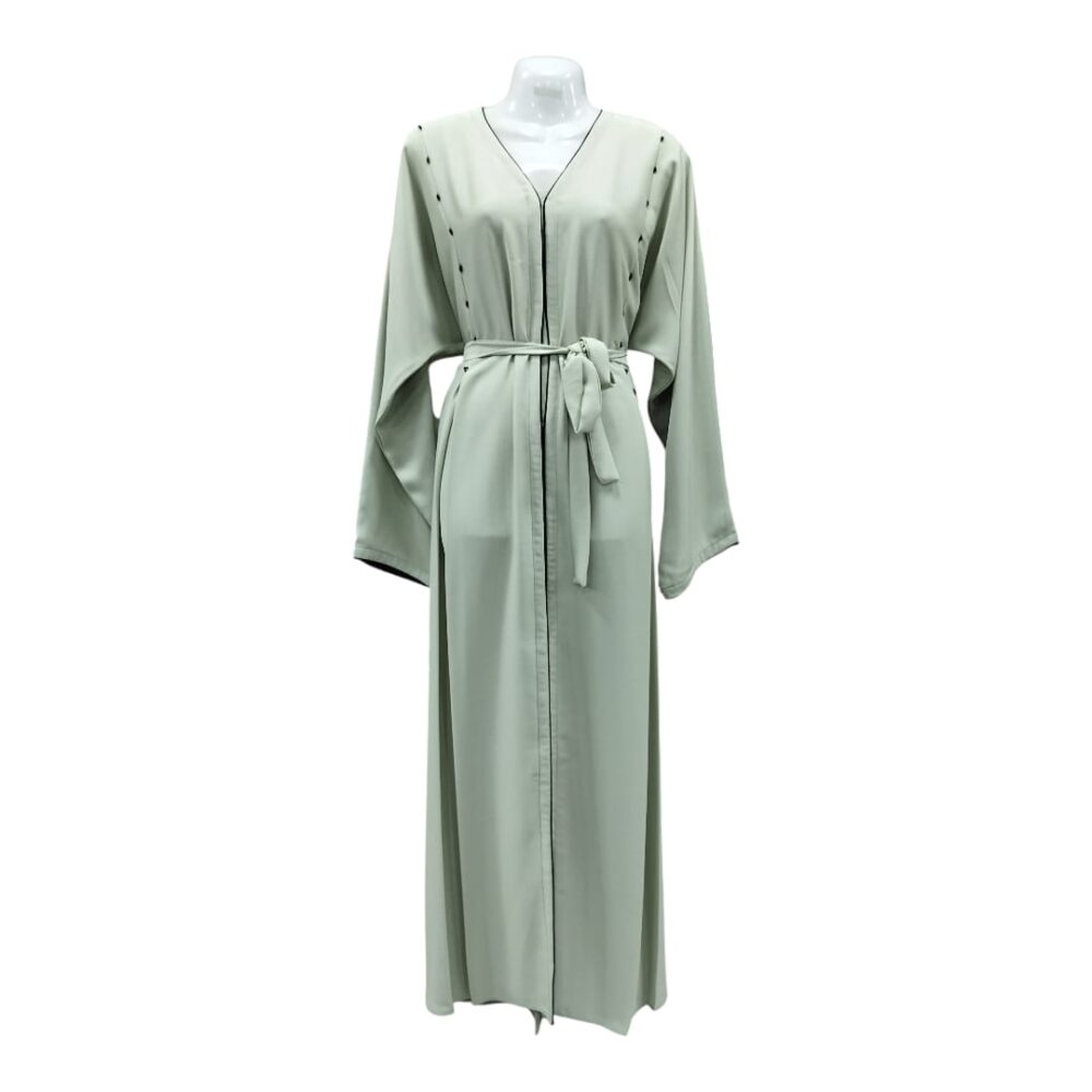 Zoom White Piping Abaya Front Open - Image 3